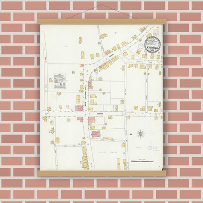 Old map wall art mockup — magnetic wood frame on brick wall — Sanborn Fire Insurance Map from West Alexander, Washington County, Pennsylvania (1901), Sheet #0001