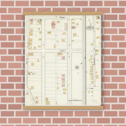 Old map wall art mockup — magnetic wood frame on brick wall — Sanborn Fire Insurance Map from Coraopolis, Allegheny County, Pennsylvania (1902), Sheet #0006