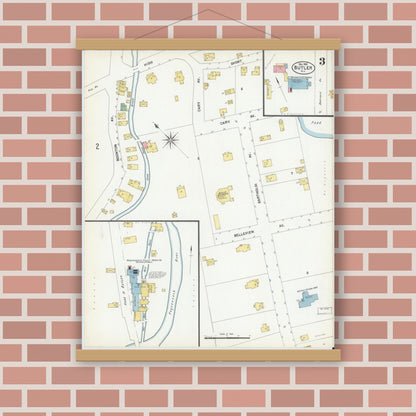 Old map wall art mockup — magnetic wood frame on brick wall — Sanborn Fire Insurance Map from Butler, Morris County, New Jersey (1901), Sheet #0003