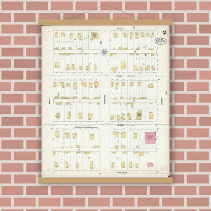 Old map wall art mockup — magnetic wood frame on brick wall — Sanborn Fire Insurance Map from Paxton, Ford County, Illinois (1902), Sheet #0002