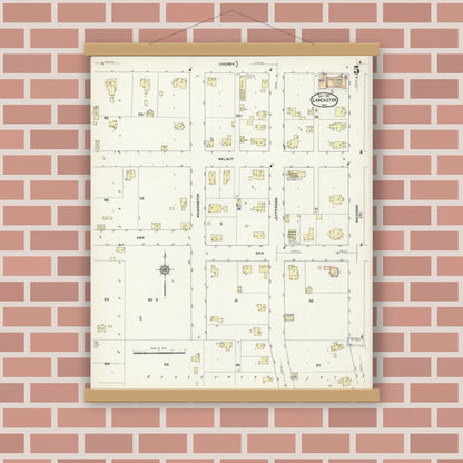 Old map wall art mockup — magnetic wood frame on brick wall — Sanborn Fire Insurance Map from Lancaster, Grant County, Wisconsin (1912), Sheet #0005