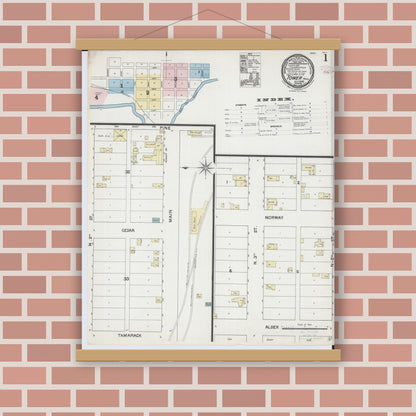 Old map wall art mockup — magnetic wood frame on brick wall — Sanborn Fire Insurance Map from Tower, Saint Louis County, Minnesota (1888) - Complete Map Set