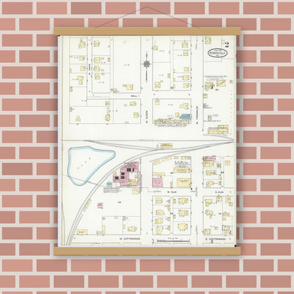 Old map wall art mockup — magnetic wood frame on brick wall — Sanborn Fire Insurance Map from Kirksville, Adair County, Missouri (1914), Sheet #0002