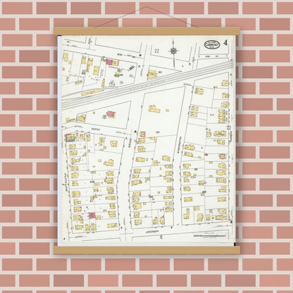 Old map wall art mockup — magnetic wood frame on brick wall — Sanborn Fire Insurance Map from Conneaut, Ashtabula County, Ohio (1919), Sheet #0004
