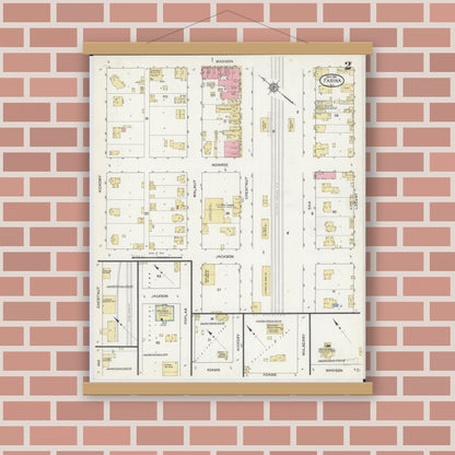 Old map wall art mockup — magnetic wood frame on brick wall — Sanborn Fire Insurance Map from Farina, Fayette County, Illinois (1912), Sheet #0002