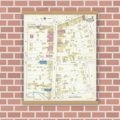 Old map wall art mockup — magnetic wood frame on brick wall — Sanborn Fire Insurance Map from Patchogue, Suffolk County, New York (1916) - Complete Map Set