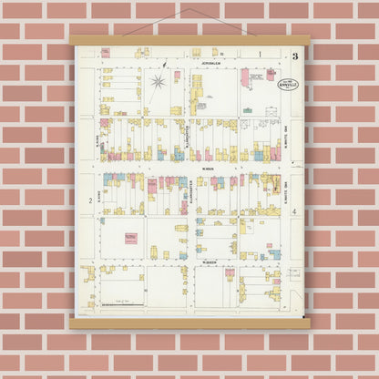 Old map wall art mockup — magnetic wood frame on brick wall — Sanborn Fire Insurance Map from Annville, Lebanon County, Pennsylvania (1902), Sheet #0003