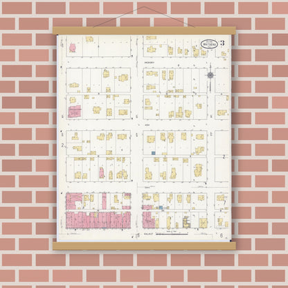 Old map wall art mockup — magnetic wood frame on brick wall — Sanborn Fire Insurance Map from Watseka, Iroquois County, Illinois (1911), Sheet #0003