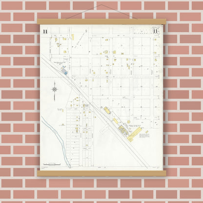Old map wall art mockup — magnetic wood frame on brick wall — Sanborn Fire Insurance Map from Snyder, Scurry County, Texas (1936), Sheet #0011
