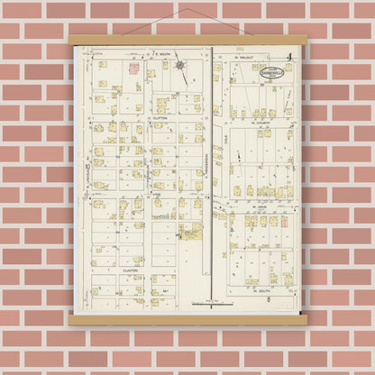 Old map wall art mockup — magnetic wood frame on brick wall — Sanborn Fire Insurance Map from Barnesville, Belmont County, Ohio (1915), Sheet #0004