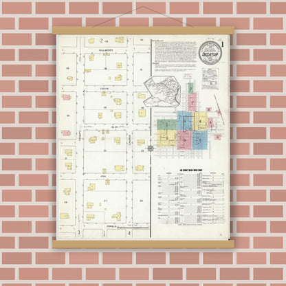 Old map wall art mockup — magnetic wood frame on brick wall — Sanborn Fire Insurance Map from Decatur, Wise County, Texas (1914) - Complete Map Set