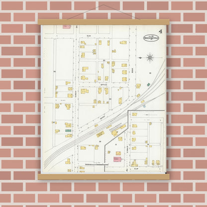 Old map wall art mockup — magnetic wood frame on brick wall — Sanborn Fire Insurance Map from Brockway, Jefferson County, Pennsylvania (1904), Sheet #0004