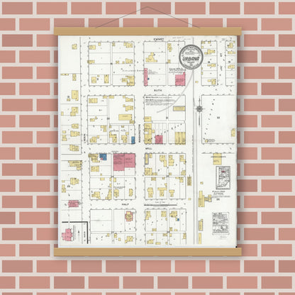 Old map wall art mockup — magnetic wood frame on brick wall — Sanborn Fire Insurance Map from Urbana, Wabash County, Indiana (1920), Sheet #0001