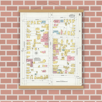 Old map wall art mockup — magnetic wood frame on brick wall — Sanborn Fire Insurance Map from Herkimer, Herkimer County, New York (1900), Sheet #0005