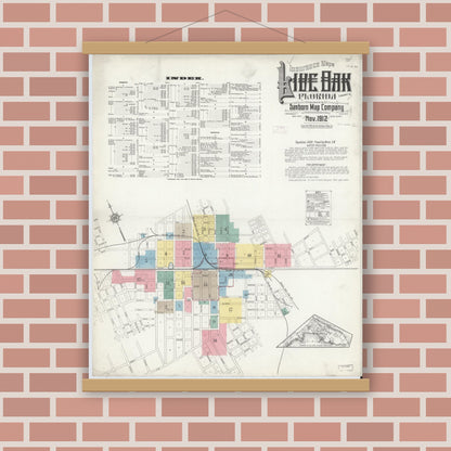 Old map wall art mockup — magnetic wood frame on brick wall — Sanborn Fire Insurance Map from Live Oak, Suwanee County, Florida (1912) - Complete Map Set