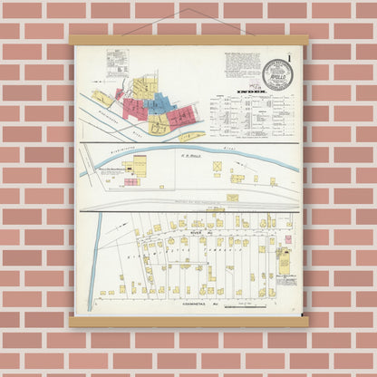 Old map wall art mockup — magnetic wood frame on brick wall — Sanborn Fire Insurance Map from Apollo, Armstrong County, Pennsylvania (1909), Sheet #0001