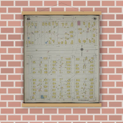 Old map wall art mockup — magnetic wood frame on brick wall — Sanborn Fire Insurance Map from Herrin, Williamson County, Illinois (1947), Sheet #0010