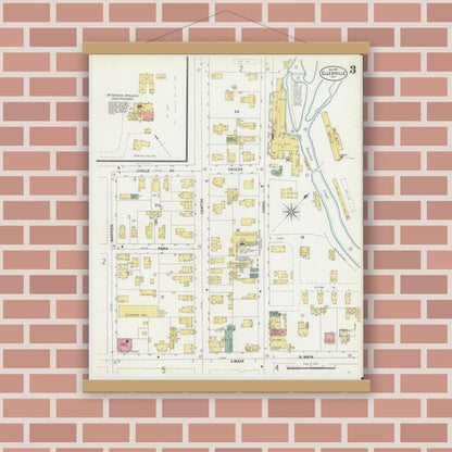 Old map wall art mockup — magnetic wood frame on brick wall — Sanborn Fire Insurance Map from Ellenville, Ulster County, New York (1900), Sheet #0003