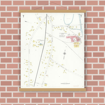 Old map wall art mockup — magnetic wood frame on brick wall — Sanborn Fire Insurance Map from Norton, Bristol County, Massachusetts (1937), Sheet #0007