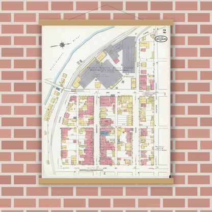 Old map wall art mockup — magnetic wood frame on brick wall — Sanborn Fire Insurance Map from Leechburg, Armstrong County, Pennsylvania (1919), Sheet #0002