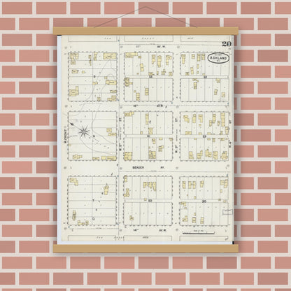 Old map wall art mockup — magnetic wood frame on brick wall — Sanborn Fire Insurance Map from Ashland, Ashland County, Wisconsin (1890), Sheet #0020