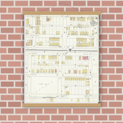 Old map wall art mockup — magnetic wood frame on brick wall — Sanborn Fire Insurance Map from Juniata, Blair County, Pennsylvania (1910), Sheet #0006