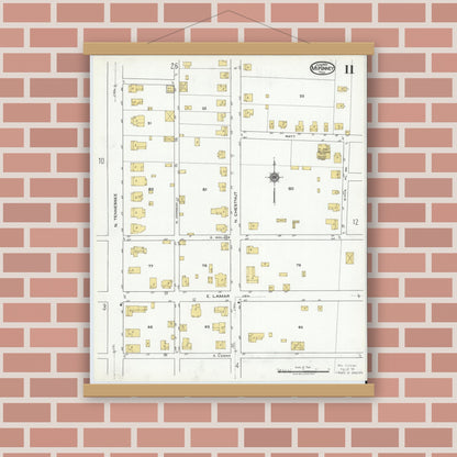 Old map wall art mockup — magnetic wood frame on brick wall — Sanborn Fire Insurance Map from McKinney, Collin County, Texas (1920), Sheet #0011