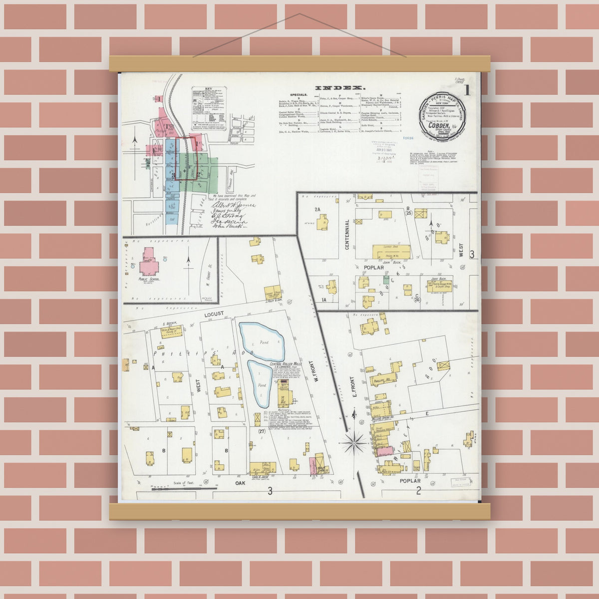 Old map wall art mockup — magnetic wood frame on brick wall — Sanborn Fire Insurance Map from Cobden, Union County, Illinois (1900) - Complete Map Set