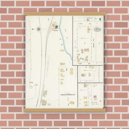 Old map wall art mockup — magnetic wood frame on brick wall — Sanborn Fire Insurance Map from Carlton, Carlton County, Minnesota (1901), Sheet #0002
