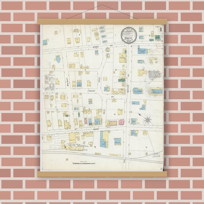Old map wall art mockup — magnetic wood frame on brick wall — Sanborn Fire Insurance Map from Ambler, Montgomery County, Pennsylvania (1896), Sheet #0001