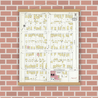 Old map wall art mockup — magnetic wood frame on brick wall — Sanborn Fire Insurance Map from Peru, Miami County, Indiana (1920), Sheet #0005