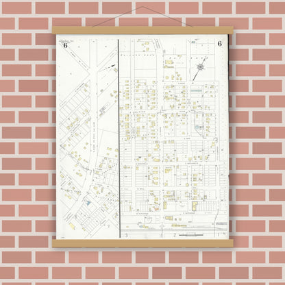 Old map wall art mockup — magnetic wood frame on brick wall — Sanborn Fire Insurance Map from Monahans, Ward County, Texas (1940), Sheet #0006