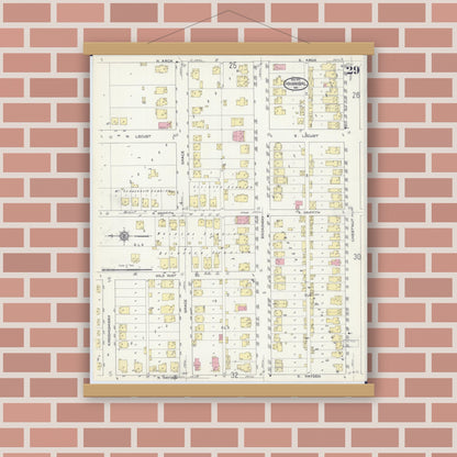 Old map wall art mockup — magnetic wood frame on brick wall — Sanborn Fire Insurance Map from Hannibal, Marion County, Missouri (1913), Sheet #0029