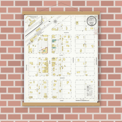 Old map wall art mockup — magnetic wood frame on brick wall — Sanborn Fire Insurance Map from Rippey, Greene County, Iowa (1900), Sheet #0001