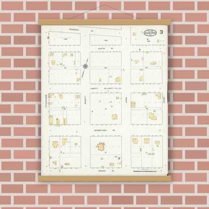 Old map wall art mockup — magnetic wood frame on brick wall — Sanborn Fire Insurance Map from Round Rock, Williamson County, Texas (1916), Sheet #0003