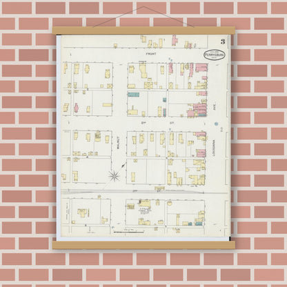 Old map wall art mockup — magnetic wood frame on brick wall — Sanborn Fire Insurance Map from Perrysburg, Wood County, Ohio (1893), Sheet #0003