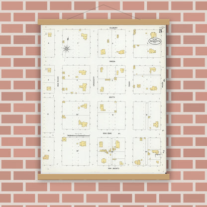 Old map wall art mockup — magnetic wood frame on brick wall — Sanborn Fire Insurance Map from Henrietta, Clay County, Texas (1902), Sheet #0003