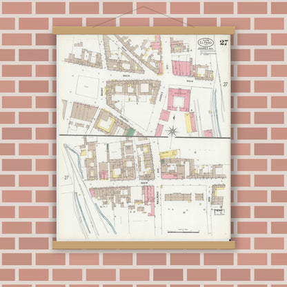 Old map wall art mockup — magnetic wood frame on brick wall — Sanborn Fire Insurance Map from El Paso, El Paso County, Texas (1902), Sheet #0027