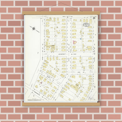 Old map wall art mockup — magnetic wood frame on brick wall — Sanborn Fire Insurance Map from Lorain, Lorain County, Ohio (1910), Sheet #0008