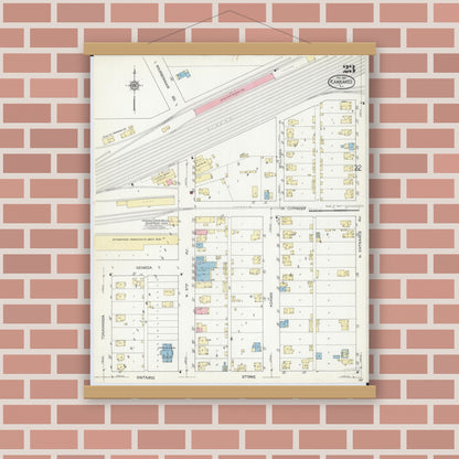 Old map wall art mockup — magnetic wood frame on brick wall — Sanborn Fire Insurance Map from Kankakee, Kankakee County, Illinois (1914), Sheet #0023