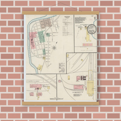 Old map wall art mockup — magnetic wood frame on brick wall — Sanborn Fire Insurance Map from Covington, Independent Cities, Virginia (1895) - Complete Map Set