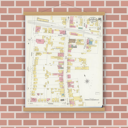 Old map wall art mockup — magnetic wood frame on brick wall — Sanborn Fire Insurance Map from Hackensack, Bergen County, New Jersey (1908), Sheet #0018