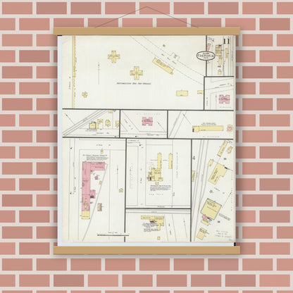 Old map wall art mockup — magnetic wood frame on brick wall — Sanborn Fire Insurance Map from Fostoria, Seneca, Hancock, And Wood Counties, Ohio (1896), Sheet #0011