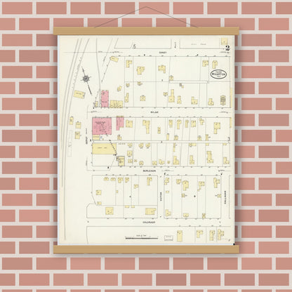 Old map wall art mockup — magnetic wood frame on brick wall — Sanborn Fire Insurance Map from Wharton, Wharton County, Texas (1912), Sheet #0003