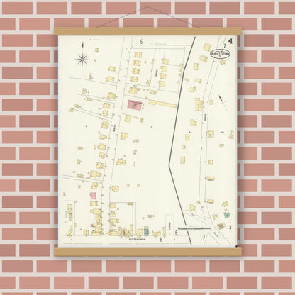 Old map wall art mockup — magnetic wood frame on brick wall — Sanborn Fire Insurance Map from Burgettstown, Washington County, Pennsylvania (1908), Sheet #0004