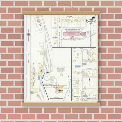 Old map wall art mockup — magnetic wood frame on brick wall — Sanborn Fire Insurance Map from Murphysboro, Jackson County, Illinois (1914), Sheet #0012