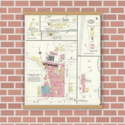 Old map wall art mockup — magnetic wood frame on brick wall — Sanborn Fire Insurance Map from Tyrone, Blair County, Pennsylvania (1911), Sheet #0008