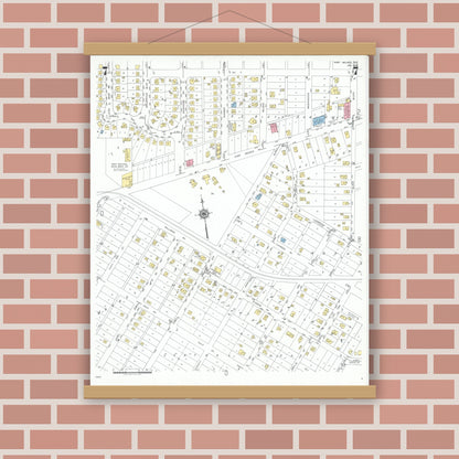 Old map wall art mockup — magnetic wood frame on brick wall — Sanborn Fire Insurance Map from Port Neches, Jefferson County, Texas (1949), Sheet #0007