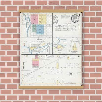 Old map wall art mockup — magnetic wood frame on brick wall — Sanborn Fire Insurance Map from Richland Center, Richland County, Wisconsin (1892) - Complete Map Set