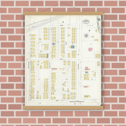 Old map wall art mockup — magnetic wood frame on brick wall — Sanborn Fire Insurance Map from Bristol, Bucks County, Pennsylvania (1903), Sheet #0006